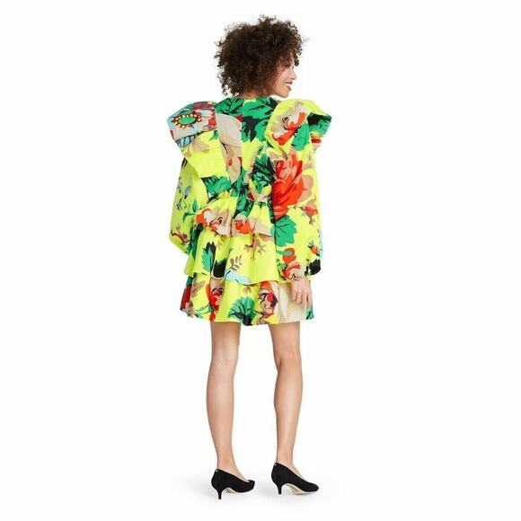 CHRISTOPHER JOHN ROGERS YELLOW FLORAL LONG SLEEVE RUFFLE DRESS SIZE 2 - Picture 2 of 4